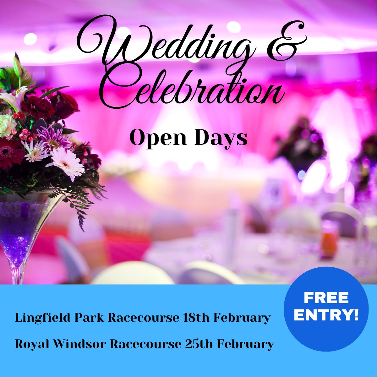 Join us for our 2024 Wedding and Celebration open days. See our premier event spaces dressed by our décor partner <a href="/Mistique_Events/">Mistique Events</a>  &amp; meet the teams. FREE entry 11am - 4pm booking is advised: 

18th Feb Lingfield: tinyurl.com/259nmenf
25th Feb Windsor: tinyurl.com/53s6p6tk