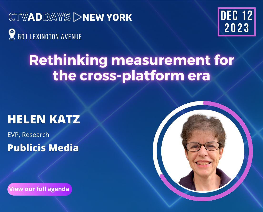 Our EVP of Research, Helen Katz, is speaking at #CTVAdDaysNewYork 📺 On Dec. 12, Helen joins other industry experts on the “Rethinking measurement for the cross-platform era” panel. Learn more here: ow.ly/zFjz50QesGf @DataxisEvents #LionLeadership #CTV
