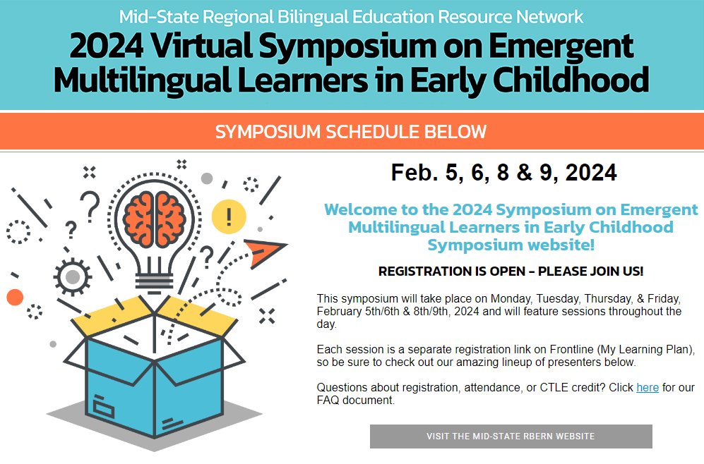 🌟🌟🌟Registration for the 2024 Symposium on Emergent Multilingual Learners in Early Childhood will be closing on Monday, January 29th! Visit the symposium website to register for sessions and join us on February 5/6 &amp; 8/9. Click here: ocmbocesiss.org/event/SEML_24