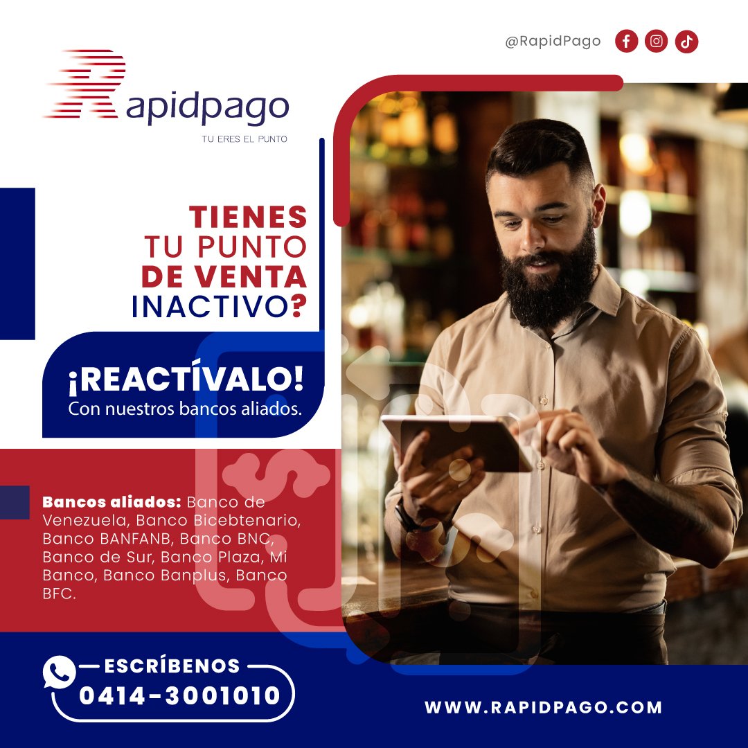 rapidpago's tweet photo. ¡Dale vida a tu negocio! Si tu punto de venta está inactivo, no te preocupes. 
Escríbenos al 0414-3001010 para impulsar tu actividad comercial. No dejes que las oportunidades se escapen, ¡recupera tus ventas ahora!

#Rapidpago #ReactivacionComercial #NegocioActivo #ImpulsaTuExito https://t.co/eCPpNQ1wLm