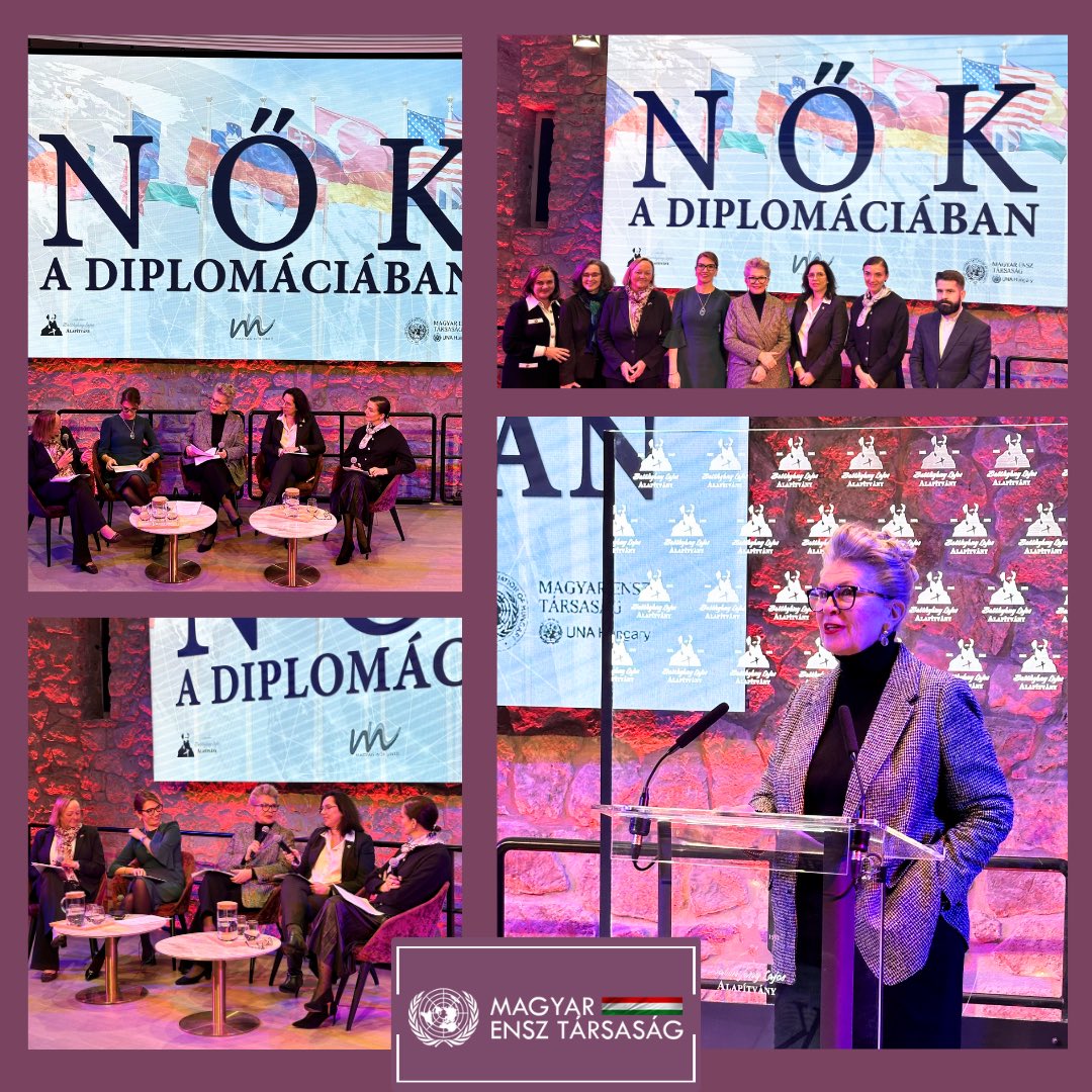“We rise for all” -@ambassadorbogyay, President of UNA Hungary closed the panel discussion of Women4Diplomacy with this message. The UNA HUN, Hungarian Women’s Union and Batthyány Lajos Foundation welcomed 4 remarkable female Ambassadors from Norway, Türkiye, Morocco and Georgia.