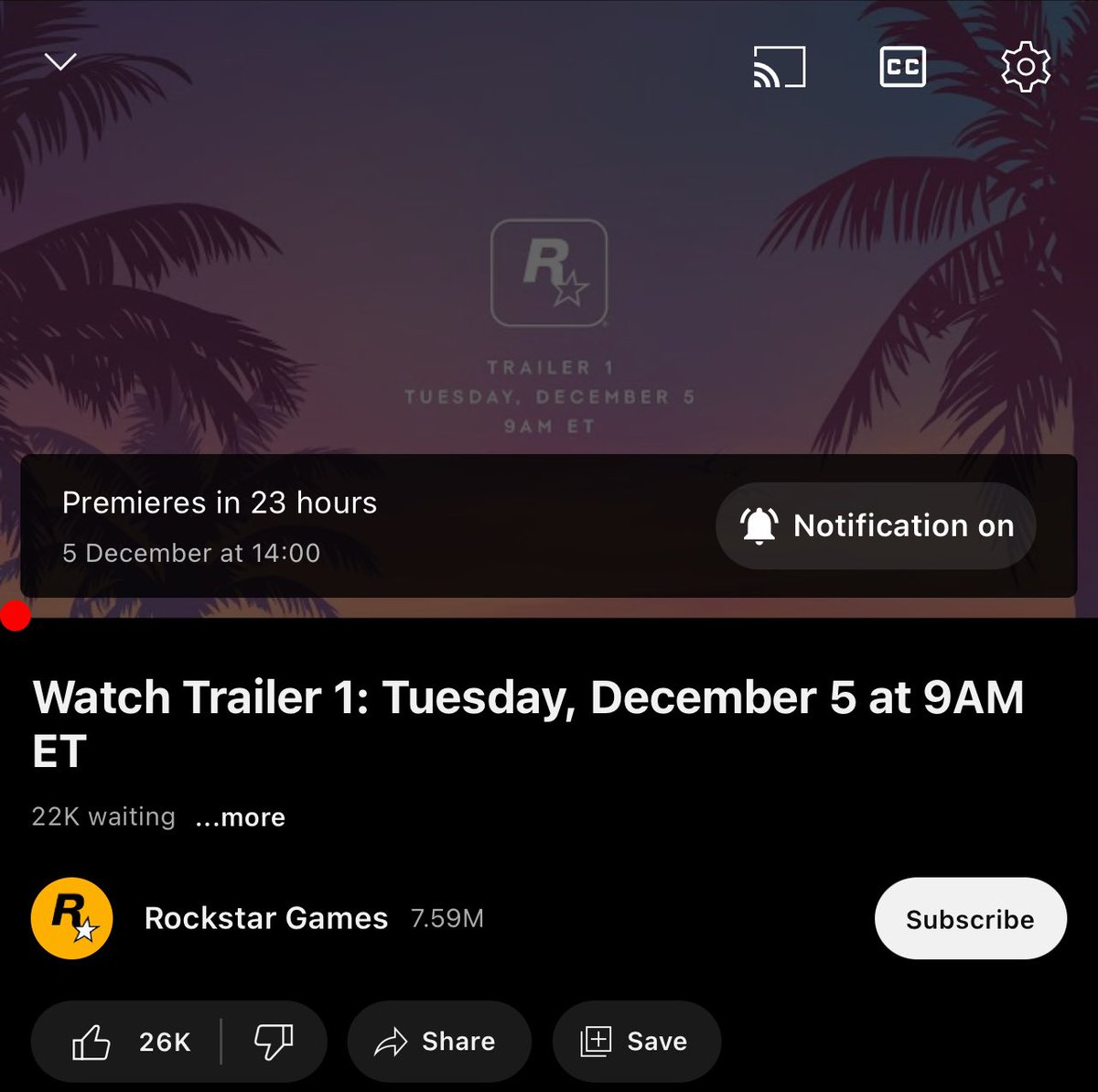 Waiting for that notification from YouTube #GTAVI <a href="/RockstarGames/">Rockstar Games</a>
