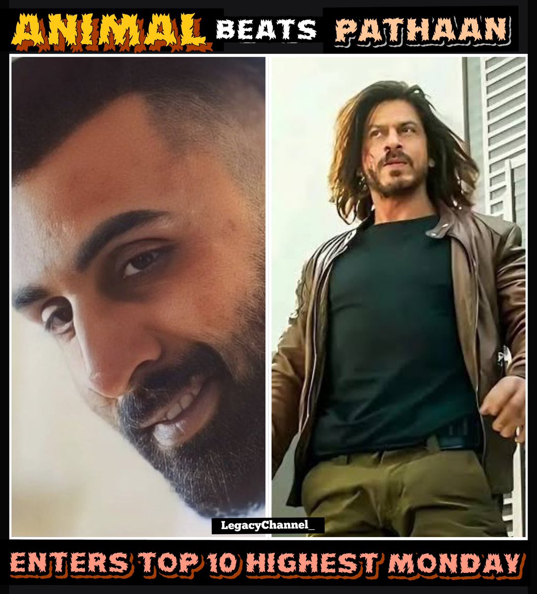 BREAKING HOTT🔥🍿🔥

“ANIMAL Beats PATHAAN”

{#AnimalMovie Enters Top 10 Highest Monday Of All Time✅

🔅Top 10 List
Rank.1 #Tiger3 ₹58 Cr 
Rank.2 #Gadar2 ₹38.7 Cr (Clash)
Rank.3 #TigerZindaHai ₹36.54 Cr
Rank.4 #Housefull4 ₹34.56 Cr
Rank.5 #Krrish3 ₹33.41 Cr
Rank.6 #Jawan