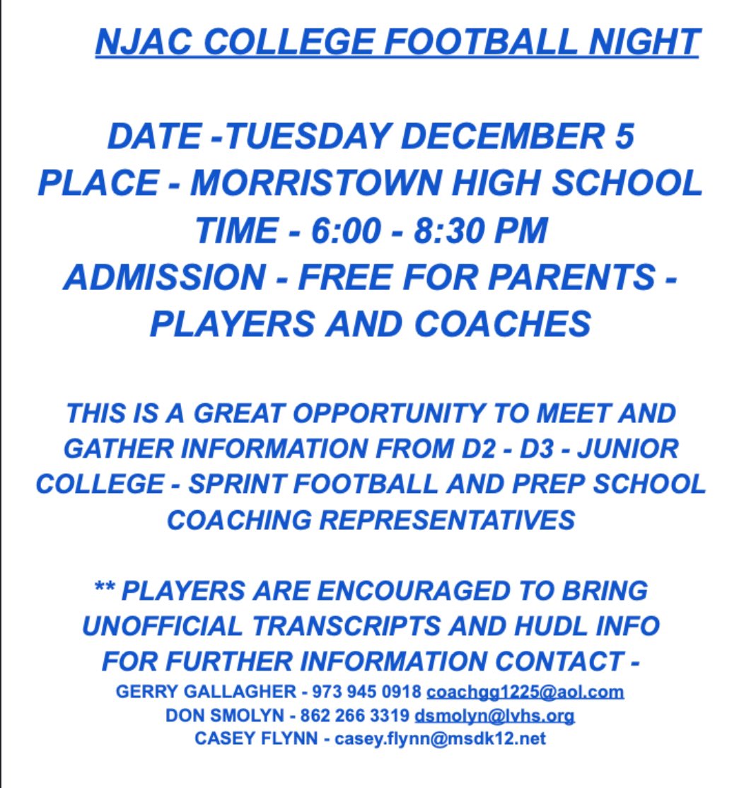 A great event every year! Tuesday night at Morristown.  College coaches, feel free to reach out if you have any questions or would like to attend.