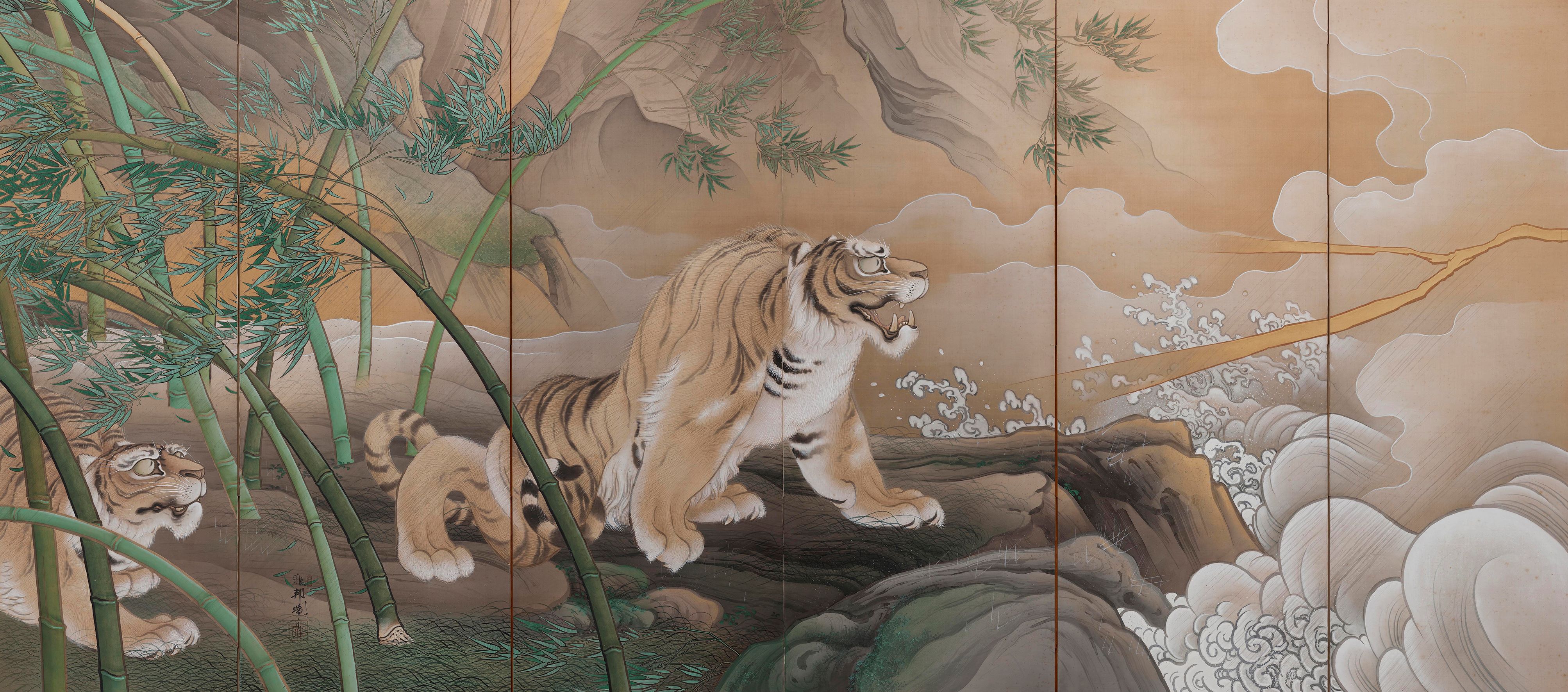 橋本雅邦　絹本彩色画【煙雨帰漁図】　駿府博物館所蔵複製画　NO15447 130 橋本雅邦 絹本彩色画【煙雨帰漁図】 駿府博物館所蔵複製画