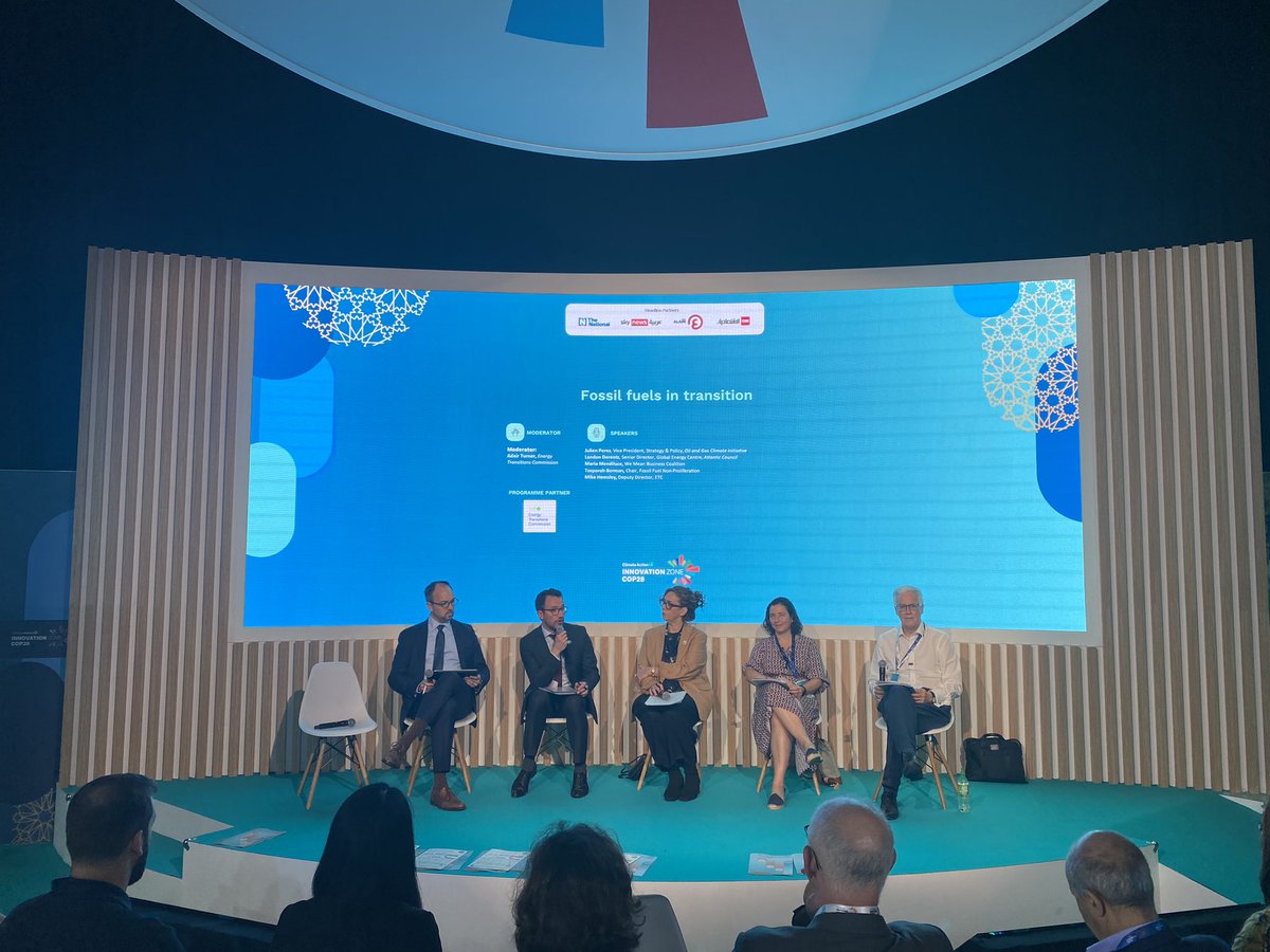 Great <a href="/ETC_energy/">Energy Transitions Commission</a> panel this morning on Fossil Fuel phaseout at #COP28 

With views from <a href="/AdairTurnerUK/">Adair Turner</a> <a href="/Tzeporah/">Tzeporah Berman</a> <a href="/mendiluce/">María Mendiluce</a> <a href="/AtlanticCouncil/">Atlantic Council</a> and <a href="/OGCInews/">OGCI</a> 

Phasedown is inevitable, the big question is the level to which companies and companies will act to encourage it.