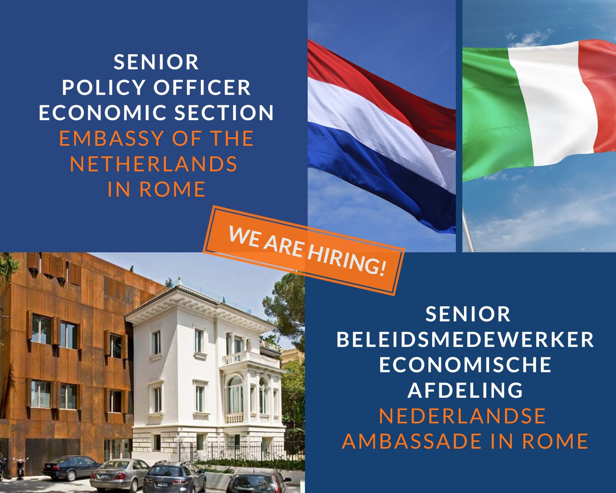 NLinItaly's tweet photo. Do you want to work on strengthening the economic ties between Italy and the Netherlands, focusing on the green transition? Then this job in our economic section at the Embassy in Rome might be something for you. Apply before December 22 at the latest. #hiringnow #NLinItaly https://t.co/3NhbwDmN4b
