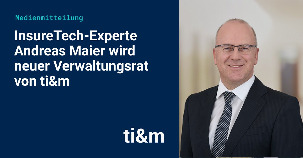 Mit Andreas Maier stösst ein ausgewiesener Kenner der InsureTech-Branche zum Schweizer Digitalisierer ti&amp;m. Mehr dazu in der Medienmitteilung. bit.ly/3t3F6Yq