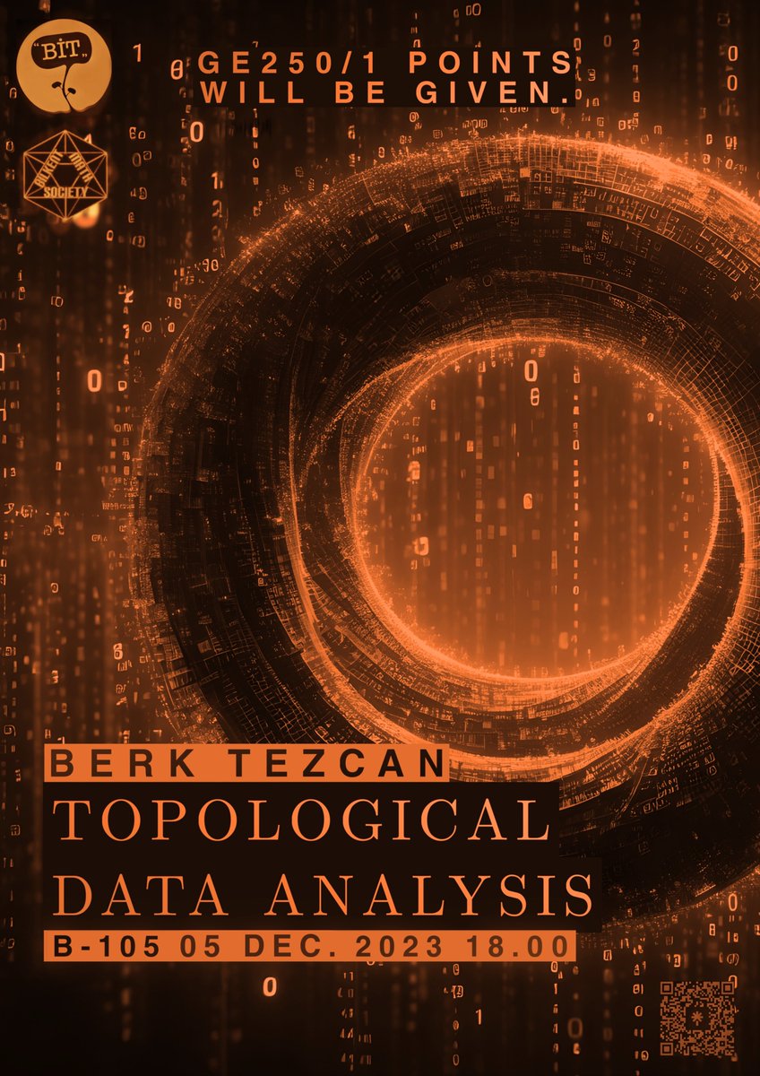 Topological Data Analysis series by Berk Tezcan, a senior mathematics student at Bilkent, continues! We are exploring the topological methods in analysis of single and multiparameter data.

Location📍: B-105
Date⏰: 5th December, 18.00

GE250/1 points will be given.