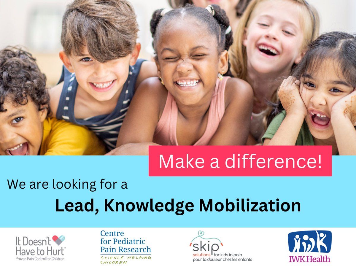 Great job alert! #Halifax ‼️🔔🚨 We are seeking a “Lead, Knowledge Mobilization” who will help advance pediatric pain management at @IWKHealth and across the Atlantic Region, in collaboration with @KidsInPain. #ItDoesntHaveToHurt Learn more: jobs.nshealth.ca/iwk/job/Halifa…