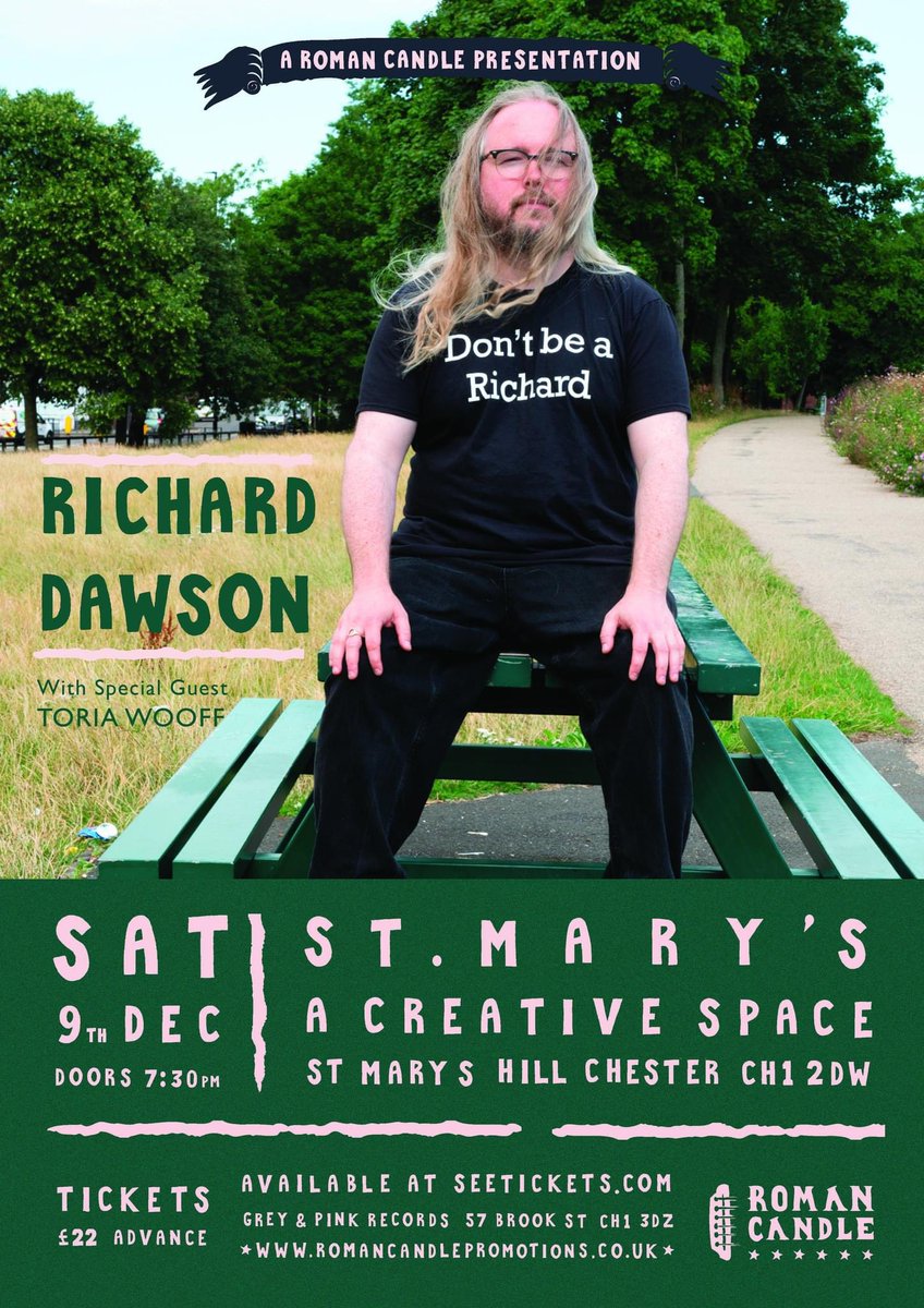 This Saturday we welcome @richarddawson12 to @CreativeMarys, Chester. We are delighted to announce the outstanding @toriawooff as support. 🎫: seetickets.com/event/richard-… We have a handful of tickets left for what is sure to be one of the best gigs of the year! Be involved.
