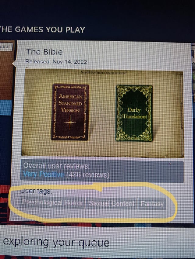 RedditMemenator's tweet photo. Steam tags for the virtual Bible #memes #memesdaily https://t.co/xi8mfbH1Bl
