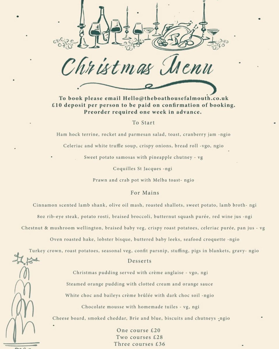 With Christmas bookings well underway we are starting to feel very festive! To book our tasty Christmas menu email us at Hello@theboathousefalmouth.co.uk ✨