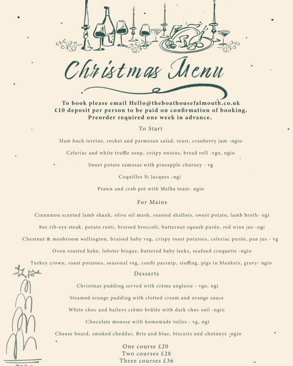 With Christmas bookings well underway we are starting to feel very festive! To book our tasty Christmas menu email us at 
Hello@theboathousefalmouth.co.uk ✨