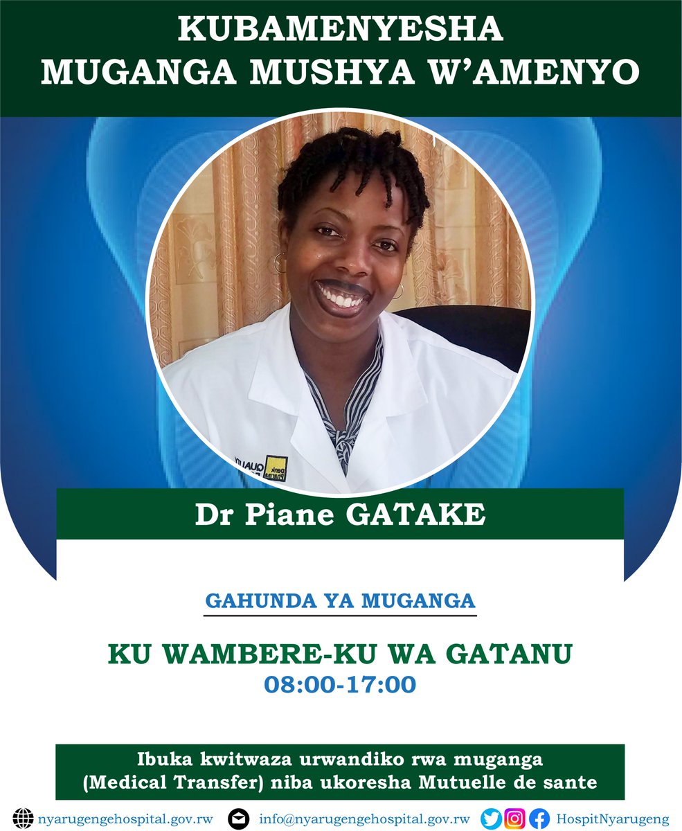 HospitNyarugeng's tweet photo. Uwa mbere muhire!

Twishimiye kubamenyesha ko kuri ubu abakeneye serivisi z'ubuvuzi bw'amenyo mu Bitaro by'Akarere ka Nyarugenge bashobora kuzibona nta nkomyi.

Abakoresha Mutuelle de sante baributswa kwitwaza urwandiko rwa muganga (Medical transfer) bakura ku Kigo Nderabuzima. https://t.co/WkITP3mP0c