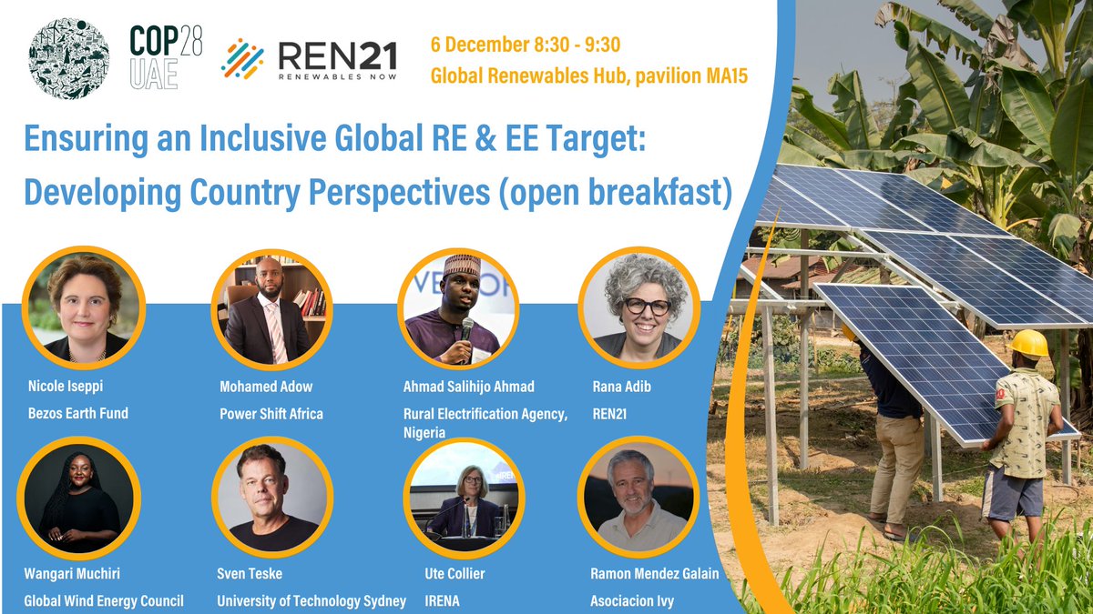 🌍 Join us for a morning energiser on Dec 6 at the Global Renewables Hub! ☕#cop28 Let's kickstart the day with a vibrant discussion on developing countries' perspectives on the energy target package. See you at the Global Renewables Hub, pavilion MA15.