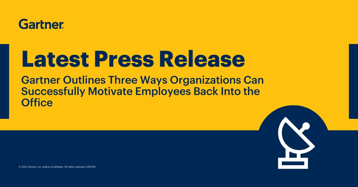 Gartner outlines 3 ways organizations can successfully motivate employees back into the office. Read more: gtnr.it/47xbQZ3 #GartnerHR #ReturnToOffice #HR