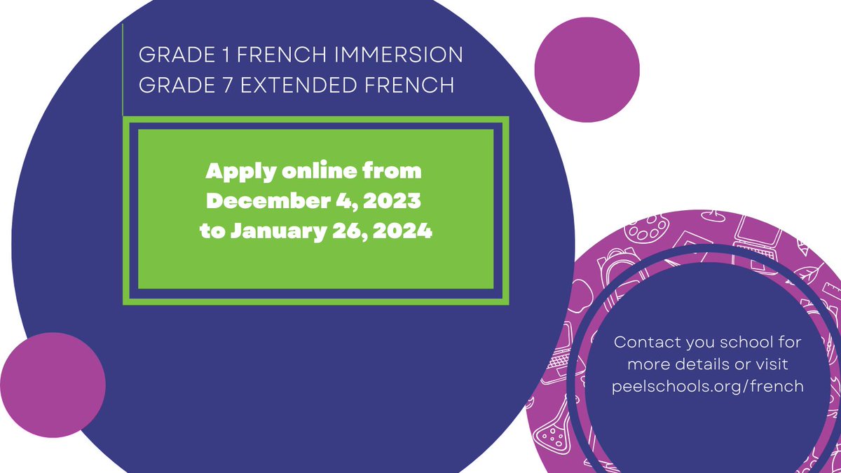 Have a child entering Grade 1 or Grade 7 in 2024? Consider the French Immersion and Extended French programs offered at Peel District School Board. Applications are now open. Learn more: peelschools.org/french