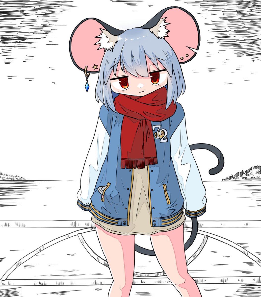 nazrin 1girl animal ears red scarf mouse ears tail mouse tail scarf  illustration images