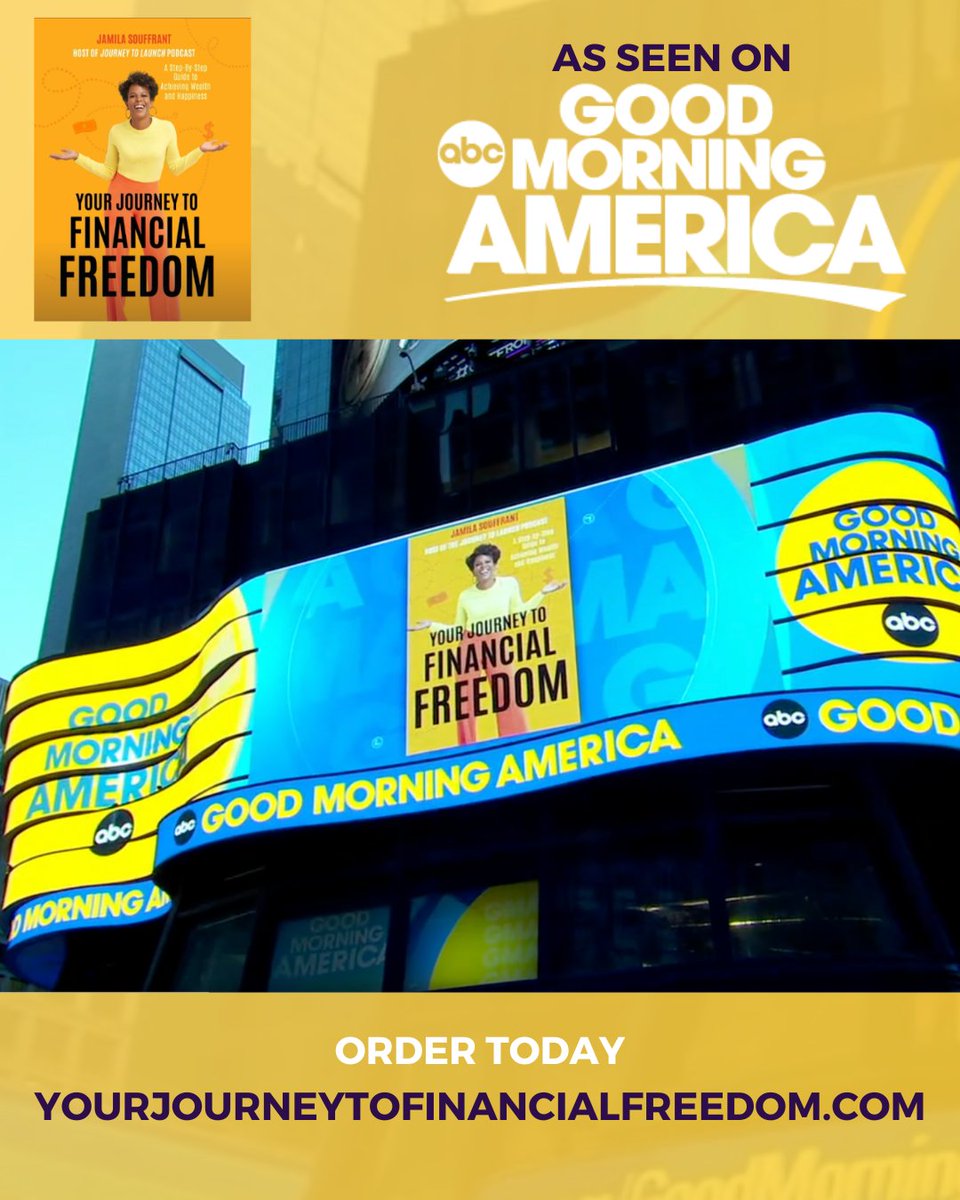 Launch week is in FULL FORCE, Journeyers! 🎉

I got to chat on <a href="/gma/">Good Morning America</a> to talk about my new book “Your Journey to Financial Freedom”! Seeing my book on the Jumbotron in the middle of Times Square has me speechless. 🙃

📚Grab your copy NOW: yourjourneytofinancialfreedom.com 🚨