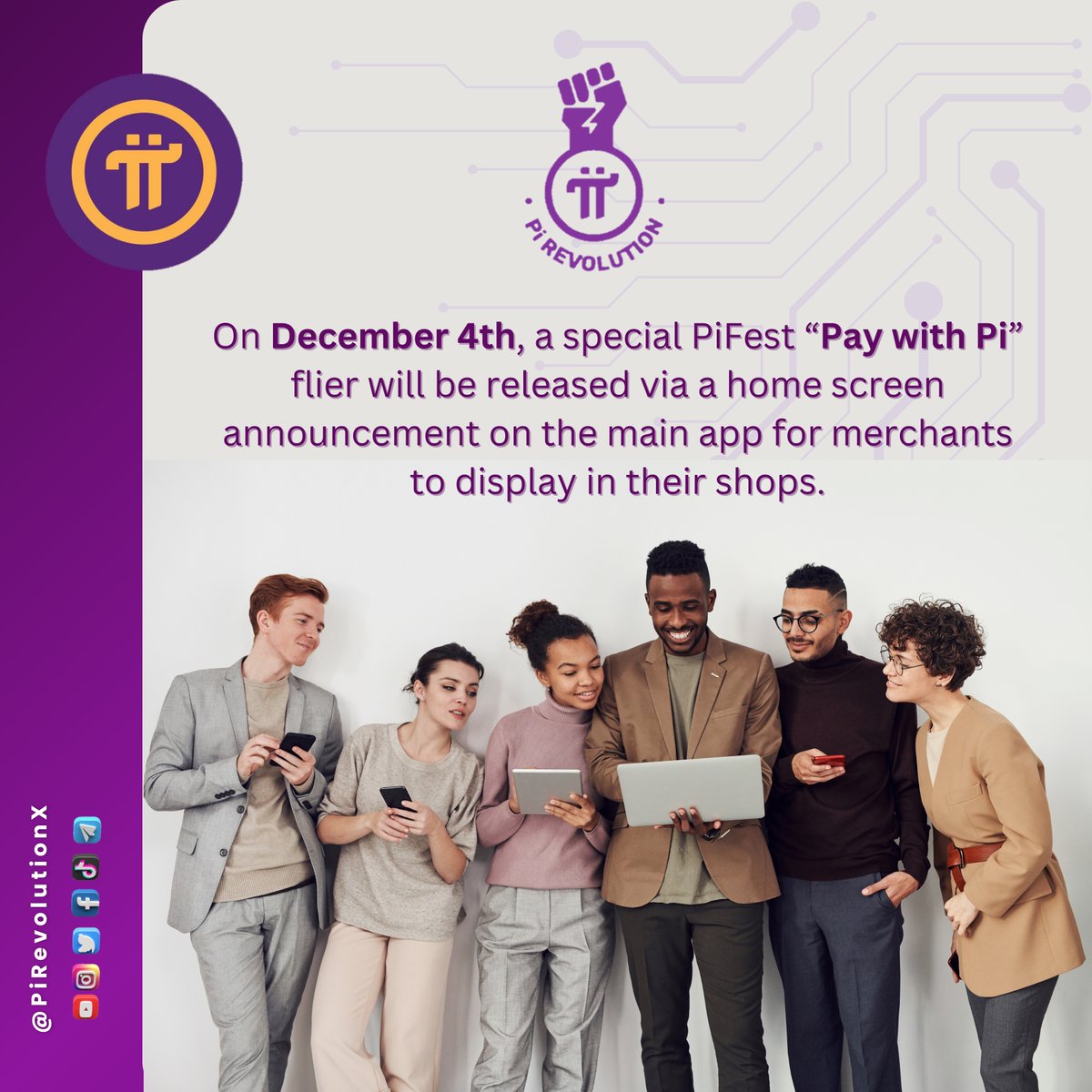 PiRevolutionX's tweet photo. 🌟Exciting news! 🚀Unveiling the exclusive PiFest 'Pay with Pi' flier today! Keep an eye on your main app home screen for a dazzling announcement. Merchants, get ready to showcase this emblem of progress in your shops! 🛍️💫 Are you excited? 😎#PiFest #PiNetwork https://t.co/WvobFQLyvM