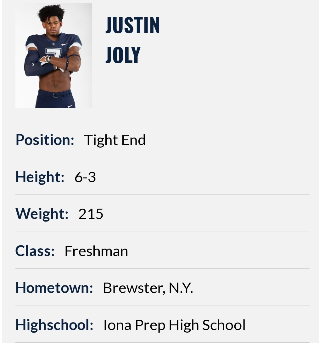 UConn TE Justin Joly entered the transfer portal; in two seasons he totaled 74 rec for 828 yards and 4 TD @jjoly_17 @mfarrellsports