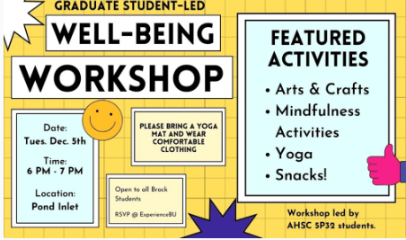 BrockRECL's tweet image. Our grad students are host a wellbeing workshop TOMORROW! This will be a chance to practice self-compassion through various activities. They are thrilled about it and can't wait to see you there! #gradstudies #selfcare #takecare experiencebu.brocku.ca/event/248281