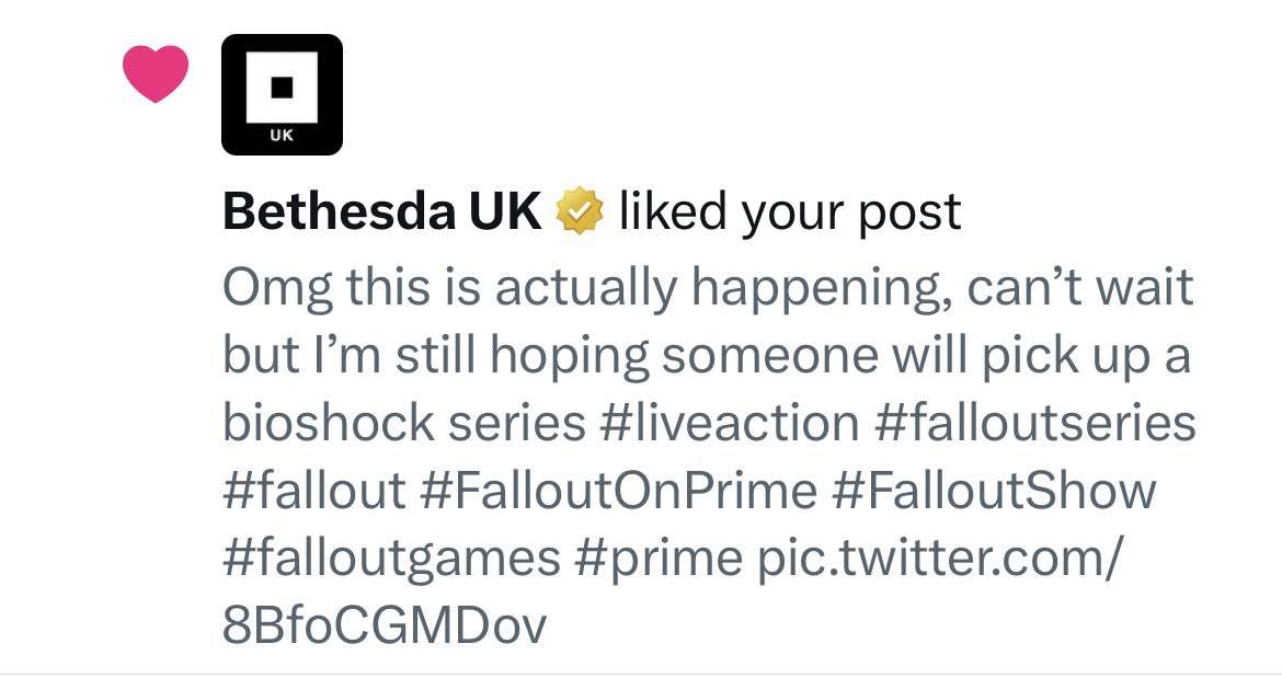 xKYSxKYSx's tweet photo. Don’t know if it was an accident on their part but I’m gona take it as a win, slightly fan girling over here 🤗 #bethesda #bethesdauk #bethesdagamestudios #bethesdasoftworks #fangirl #happy #fallout #falloutcommunity #falloutseries #falloutliveaction #falloutprimevideo https://t.co/aUB4wgHxX5