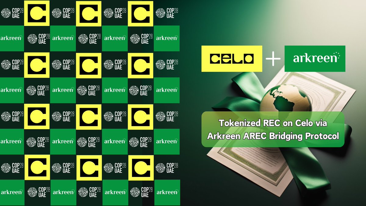 🌍 Responding to the urgent call for a fair transition to renewable energy and Finance for Net Zero at #COP28UAE , Arkreen and <a href="/CeloOrg/">Celo</a> , powered by #DePIN + #ReFi, pioneer a revolutionary #RWA from physical world REC assets. Unveiling the AREC Bridging Protocol officially