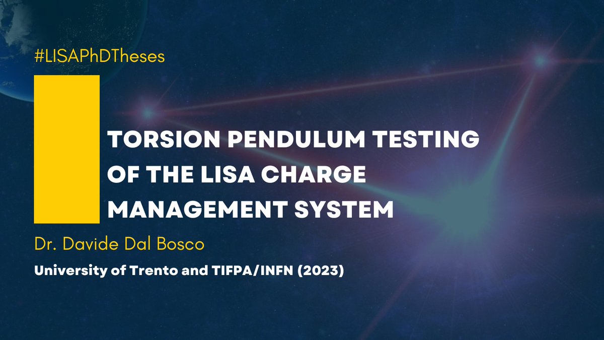 Dr. Davide Dal Bosco <a href="/davidemcwood/">Davide Dal Bosco</a> got his PhD at University of Trento and INFN/TIFPA in 2023 and is now working at University of Trento and INFN/TIFPA.
His thesis
"Torsion Pendulum Testing of the LISA Charge Management System"
is here 👉 dx.doi.org/10.15168/11572…

#LISAPhDTheses