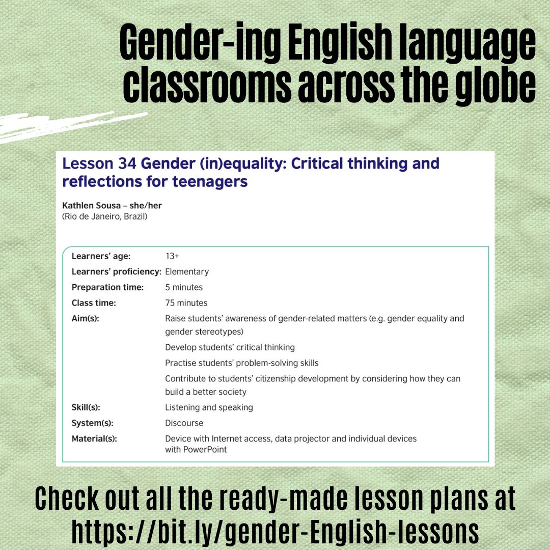 Raise your students' awareness of gender (in)equality & have them consider how to build a better society with Kathlen Sousa's English language lesson for elementary students. Read the full lesson plan with detailed guidance at bit.ly/gender-English…. @TeachingEnglish @brBritish