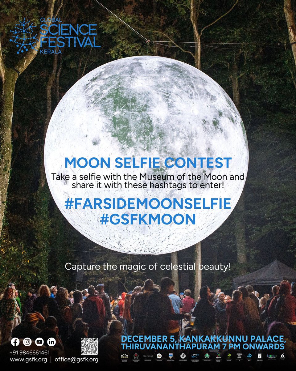 Capture the unseen beauty of the cosmos! Join our MoonSelfie contest, showcase the farside of the moon, and stand a chance to win tickets to the Global Science Festival Kerala! Don't miss out! #FarSideMoonSelfie #GSFKmoon Contest ends in 24 hours!'