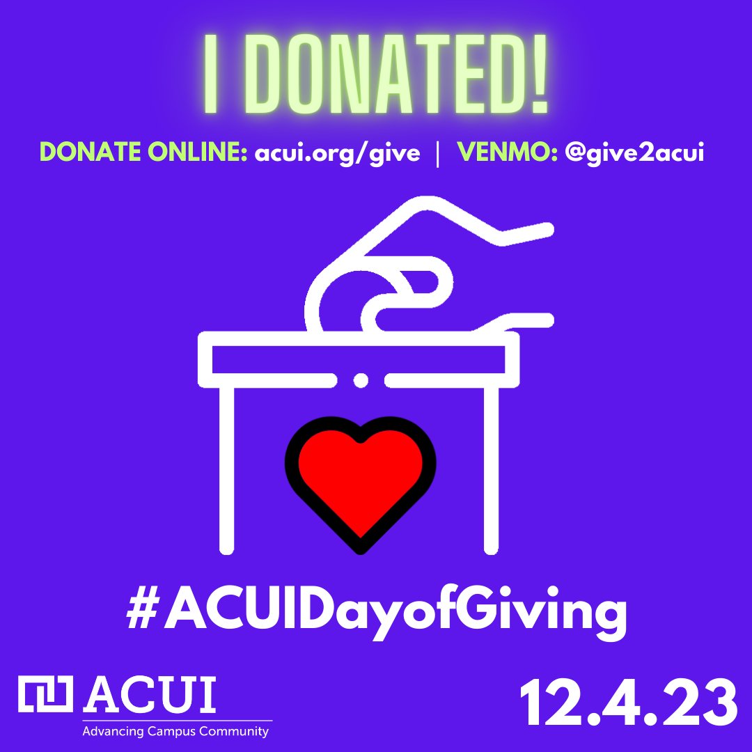 Erinmorrell11's tweet photo. Today is the day, ACUI's Day of Giving is here! I donated, how about you?  Please help give to this amazing association! If you want to use Venmo, you can send it to @give2acui, or donate online at: https://t.co/Ki2jq0w25g https://t.co/kAlUsyoV72