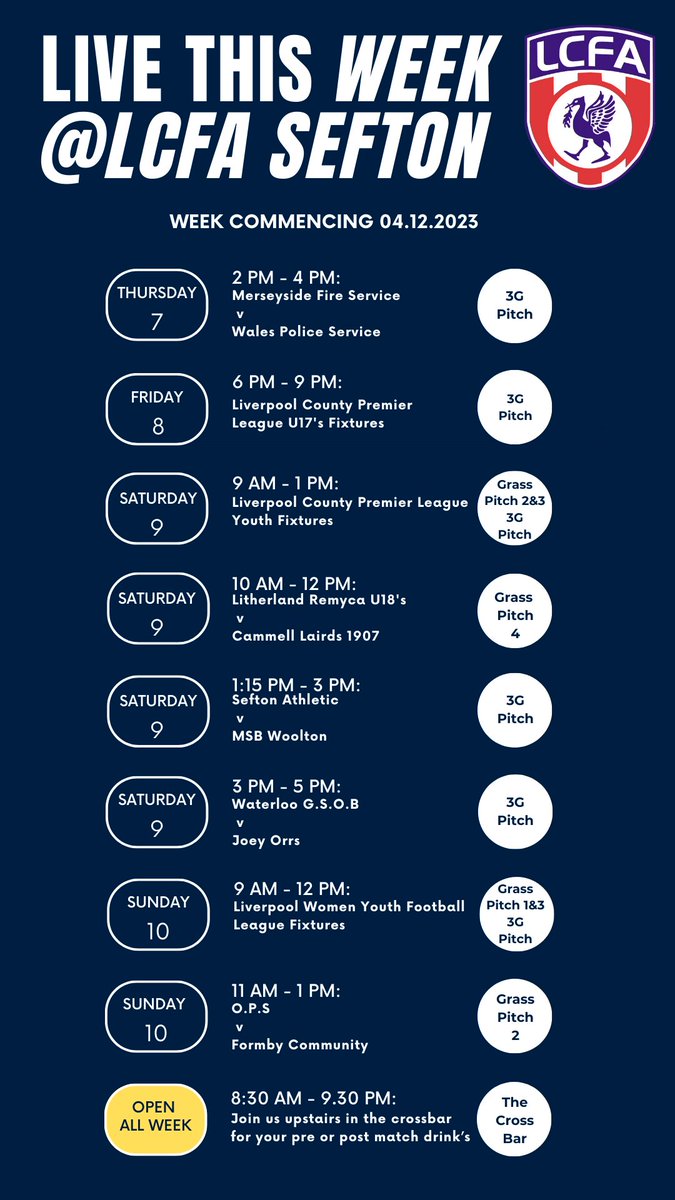 A glimpse of what's on here at LCFA Sefton this week. ⚽️