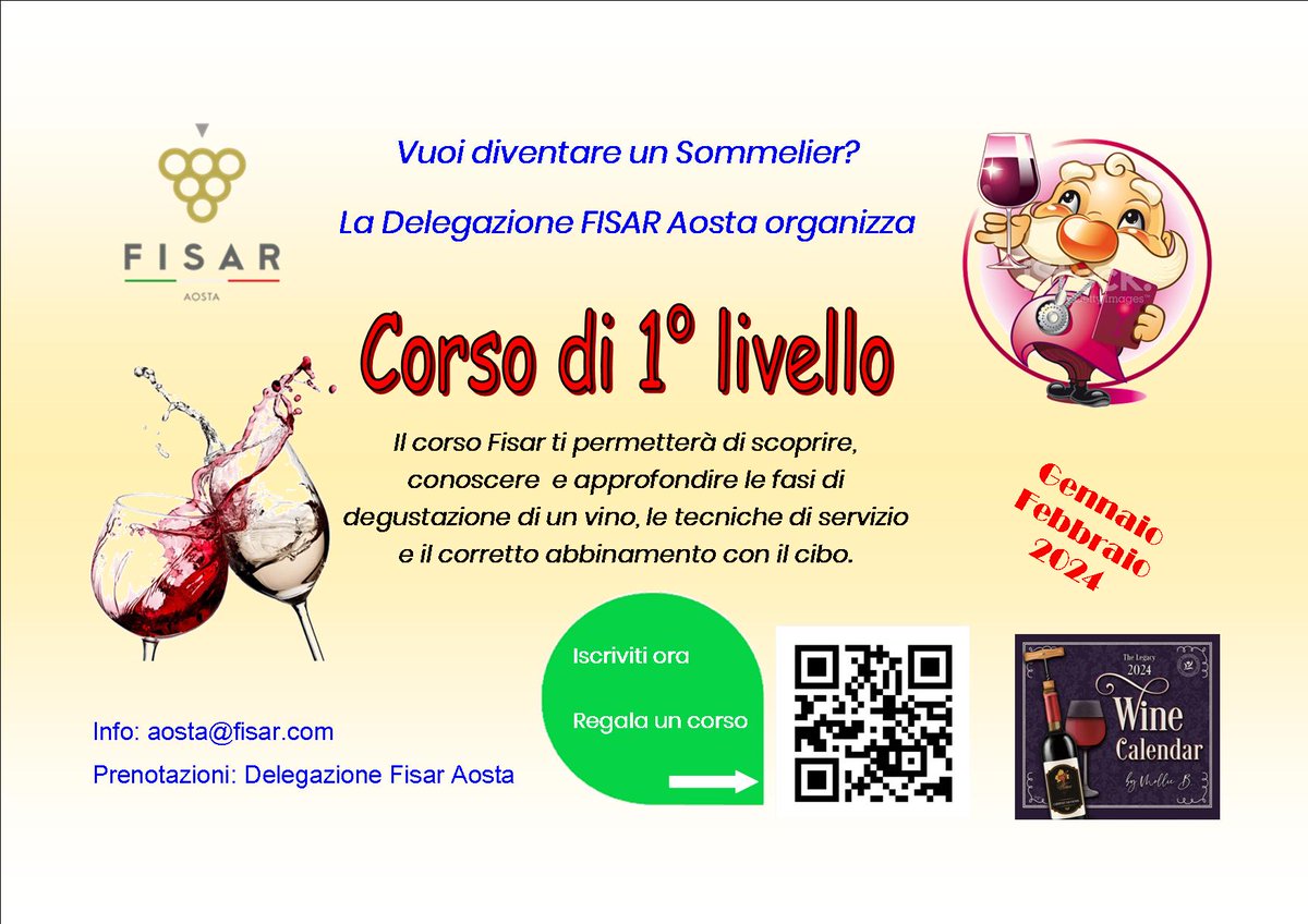 FISARVDA's tweet photo. A Natale regala o iscriviti ad un corso per Sommelier.
La Delegazione Fisar di Aosta ti guiderà in un percorso formativo per conoscere e/o approffondire le tue conoscenze sul vino, di come servirlo e di come abbinarlo.
Info: aosta@fisar.com
Siamo anche su Facebook e Instagram https://t.co/2MIJwzuKiS