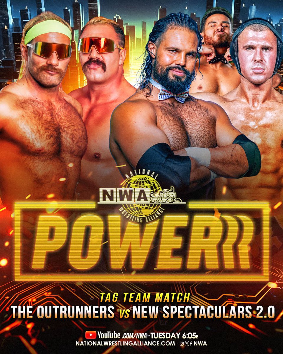 The Outrunners WORLD Tour continues as they take on The NEW Spectaculars this week on @nwa POWERRR!

@turbofloyd_ @sladewrestler @Rolando_Pro98 @TheFreakFreeman