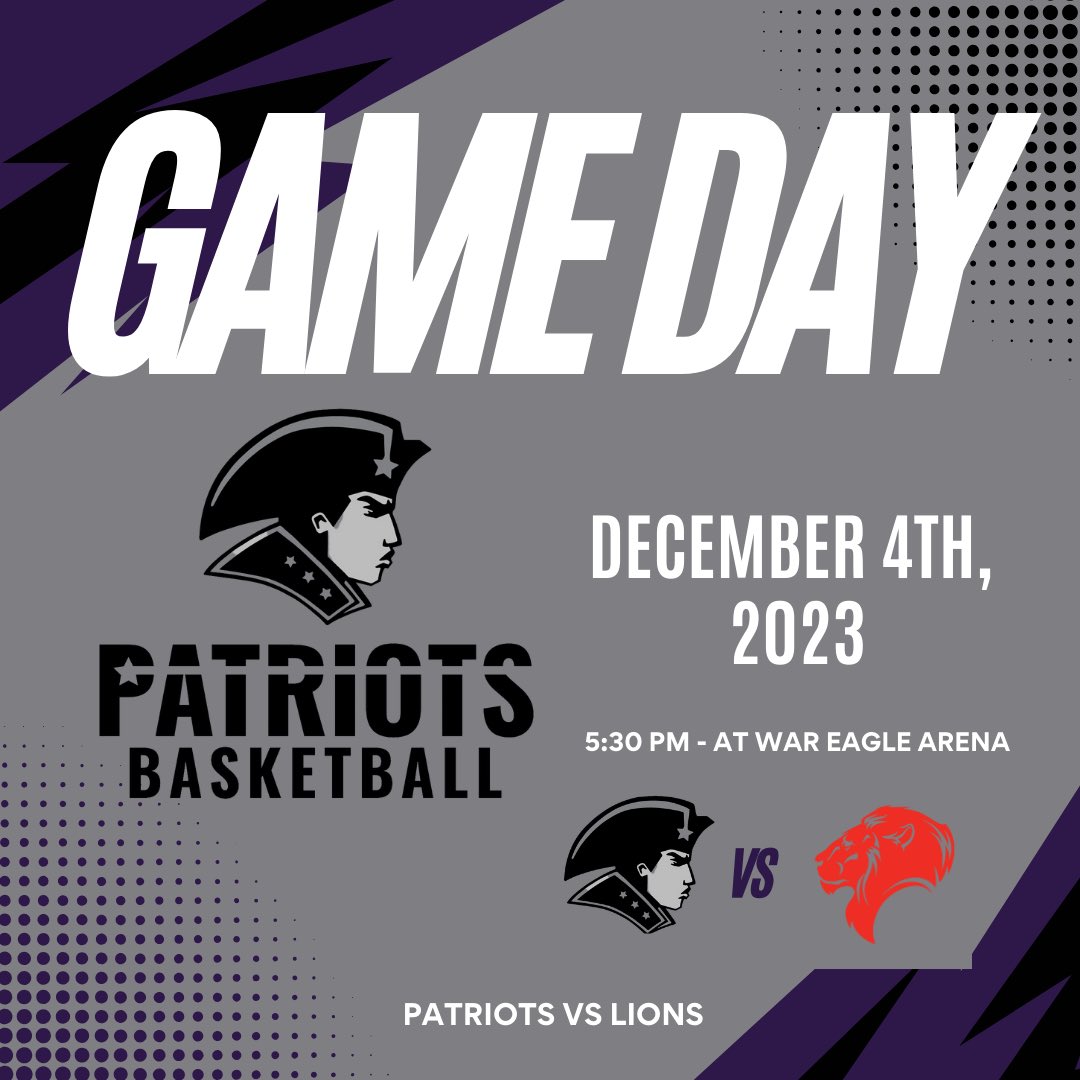 HAPPY GAME-DAY!! The Patriots are playing under the BIG lights of War Eagle Arena against the Lingle Lions! It will be a quadruple header tonight with your jv PATRIOTS playing at 5:30pm, and varsity tipping off at 7:30pm!! #Patriotway #TGHT