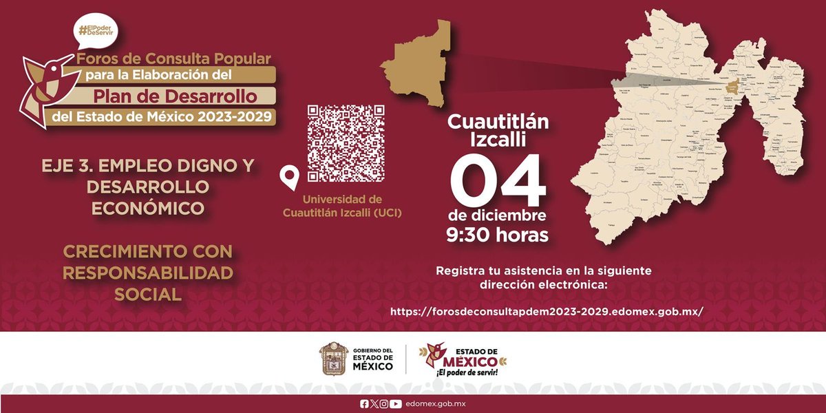 copladem's tweet photo. Participa en los #ForosDeConsultaPopular para la elaboración del #PlanDeDesarrolloDelEstadoDeMéxico 2023-2029.

Comparte tus propuestas para trazar la ruta del desarrollo económico y social de nuestra entidad.

📍 Universidad de Cuautitlán Izcalli (UCI)

⏰ 10:30 hrs https://t.co/2GOd3vk7mE