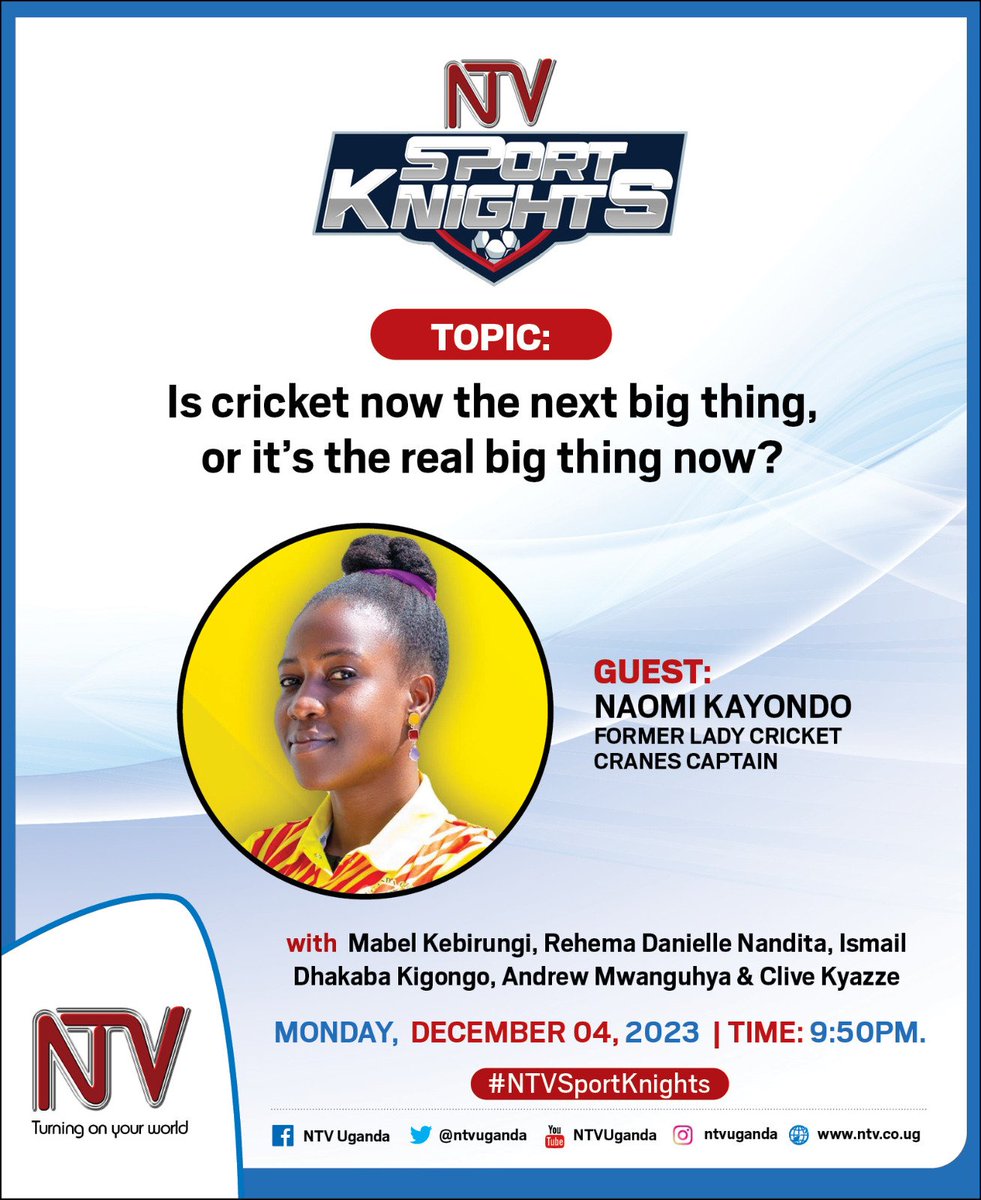 I will be speaking 🏏🇺🇬🏏 tonight @ntvuganda with Cricket Cranes Skipper @BrianX49 and the Sports Knights @DhakabaKigongo @TheLoveDre @CliveKyazze . #Yondos4 #LongestServingVP