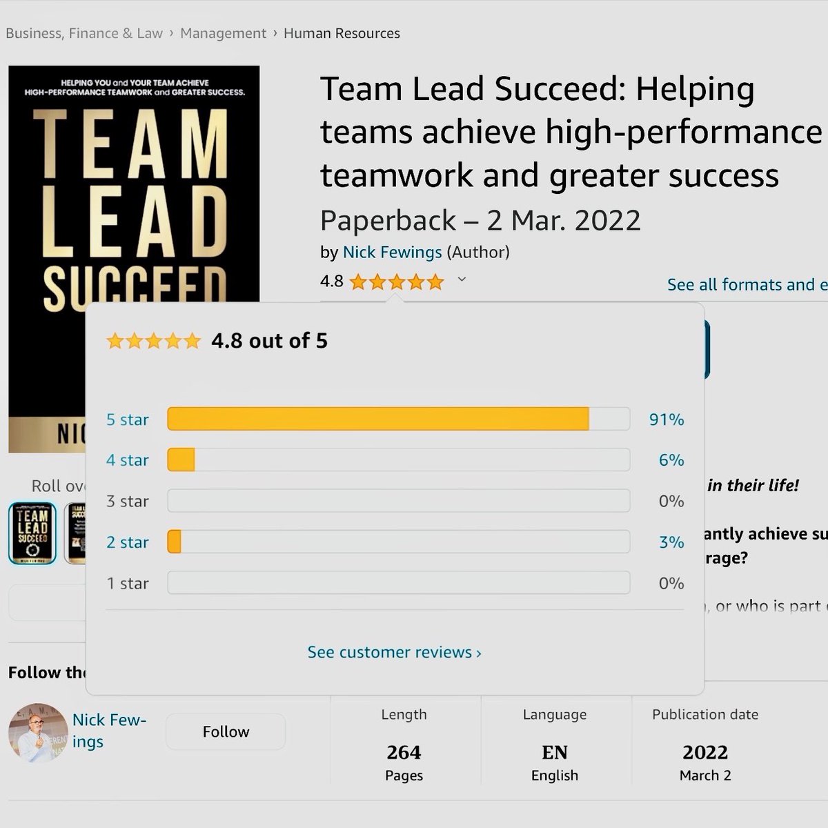 Another 5-star review of Team Lead Succeed, making it 91% now.

To say I’m delighted is an understatement.

Helping teams achieve high-performance teamwork and even greater success.

#teamwork #TeamWorkMakesTheDreamWork #leadership #teameffectiveness