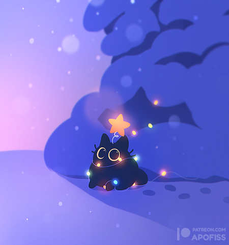 apofissx's tweet photo. Christmas tree and falling star kitten!✨🌌 Mobile wallpapers, link in bio! https://t.co/q32ypJ82Yh