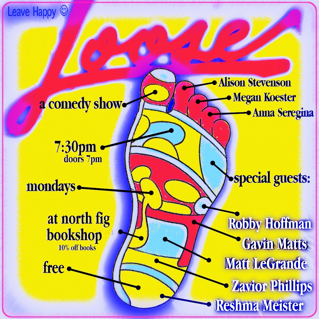 LOOSE (@loosecomedyla) on Twitter photo TONIGHT 12/4
<a href="/northfigbooks/">North Figueroa Bookshop</a>
feat
<a href="/gavinmatts/">gavin</a>
<a href="/mattelgrande/">Matt LeGrande</a>
<a href="/zaviorphillips/">zavior</a>
Robby Hoffman
Reshma Meister
hosts
<a href="/touchingcheeses/">Anna Seregina</a>
<a href="/JustAboutGlad/">Alison</a>
<a href="/bornferal/">Megan Beth Koester</a>
FREE, PLUS 10% OFF BOOKS FOR AUDIENCE!
RSVP/DONATE - eventbrite.com/e/loose-ticket… TONIGHT 12/4
<a href="/northfigbooks/">North Figueroa Bookshop</a>
feat
<a href="/gavinmatts/">gavin</a>
<a href="/mattelgrande/">Matt LeGrande</a>
<a href="/zaviorphillips/">zavior</a>
Robby Hoffman
Reshma Meister
hosts
<a href="/touchingcheeses/">Anna Seregina</a>
<a href="/JustAboutGlad/">Alison</a>
<a href="/bornferal/">Megan Beth Koester</a>
FREE, PLUS 10% OFF BOOKS FOR AUDIENCE!
RSVP/DONATE - eventbrite.com/e/loose-ticket…