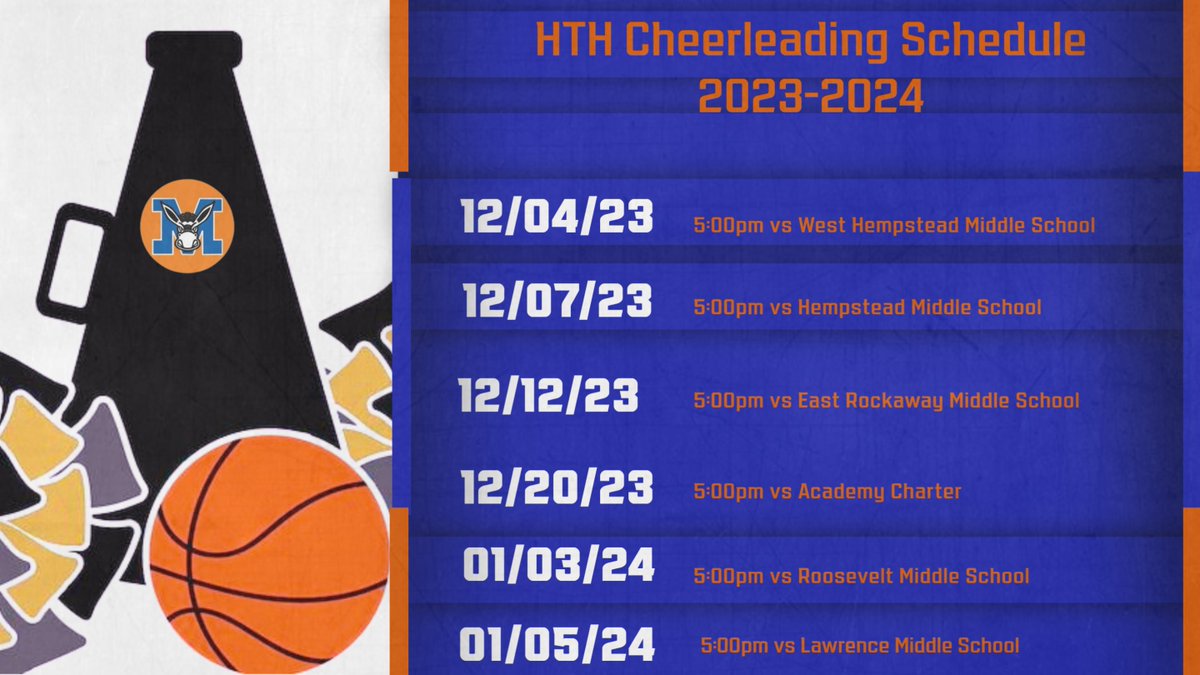 2023-2024 HTH Cheerleading Schedule <a href="/HTHMiddleSchool/">HTH Middle School</a>. #gomules #cheer @MlaverneUFSD