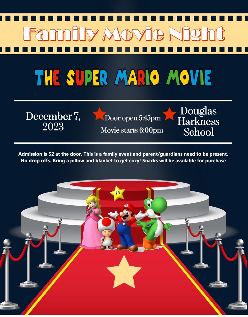 Movie night is this Thursday! The doors will open a bit earlier than originally planned. Doors will open at 5:25pm!