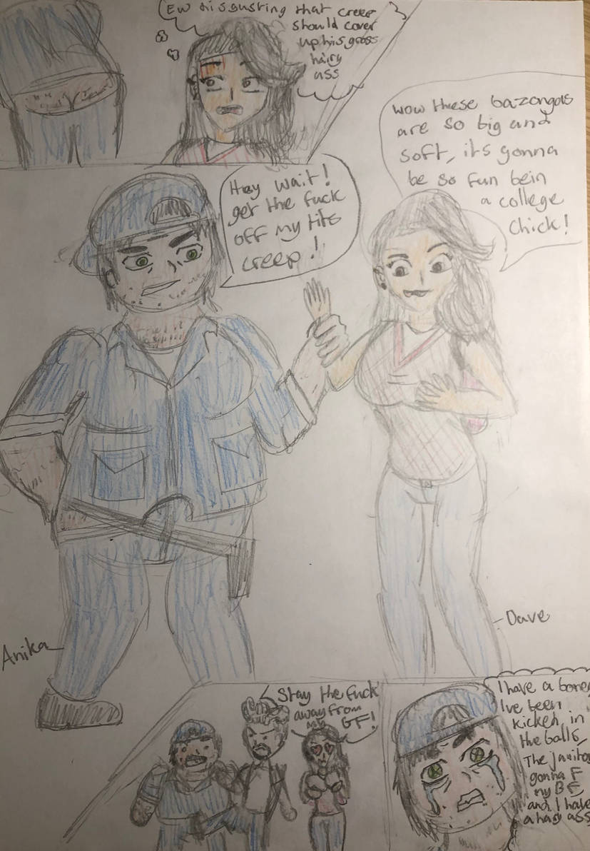 JadeSpecter's tweet image. College Girl and Janitor Body Swap ~  after Anika had noticed how disgusting the janitor was with his ass hanging out, fate decided to punish her #BodySwap