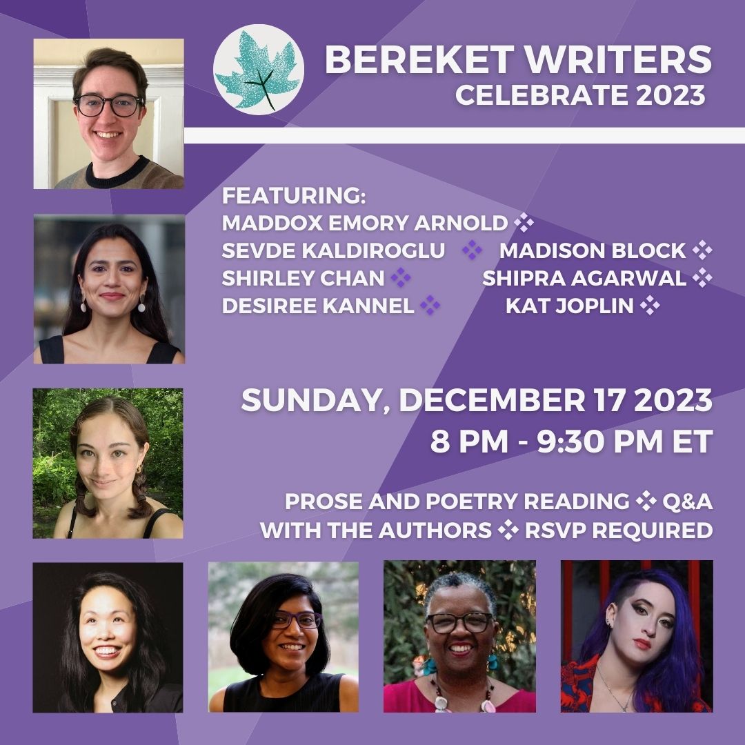 Bereket Writers (@bereketwriters) on Twitter photo Save the Date: Bereket Writers Celebrate 2023
š A virtual reading of prose and poetry + Q&A with award-winning authors
š
Sun, Dec 17 at 8 pm ET
šŖ Featuring: @ShipAgarwal <a href="/maddox_emory/">Maddox Emory Arnold</a> Kat Joplin <a href="/mblock507/">Maddie Blockā· š„ (Taylor's Version)</a> <a href="/SevdeKald/">Sevde</a> <a href="/irleywrites/">Not NOT a bot</a> @RWWrites
šŗRSVP: mailchi.mp/0eab43934555/b⦠Save the Date: Bereket Writers Celebrate 2023
š A virtual reading of prose and poetry + Q&A with award-winning authors
š
Sun, Dec 17 at 8 pm ET
šŖ Featuring: @ShipAgarwal <a href="/maddox_emory/">Maddox Emory Arnold</a> Kat Joplin <a href="/mblock507/">Maddie Blockā· š„ (Taylor's Version)</a> <a href="/SevdeKald/">Sevde</a> <a href="/irleywrites/">Not NOT a bot</a> @RWWrites
šŗRSVP: mailchi.mp/0eab43934555/bā¦