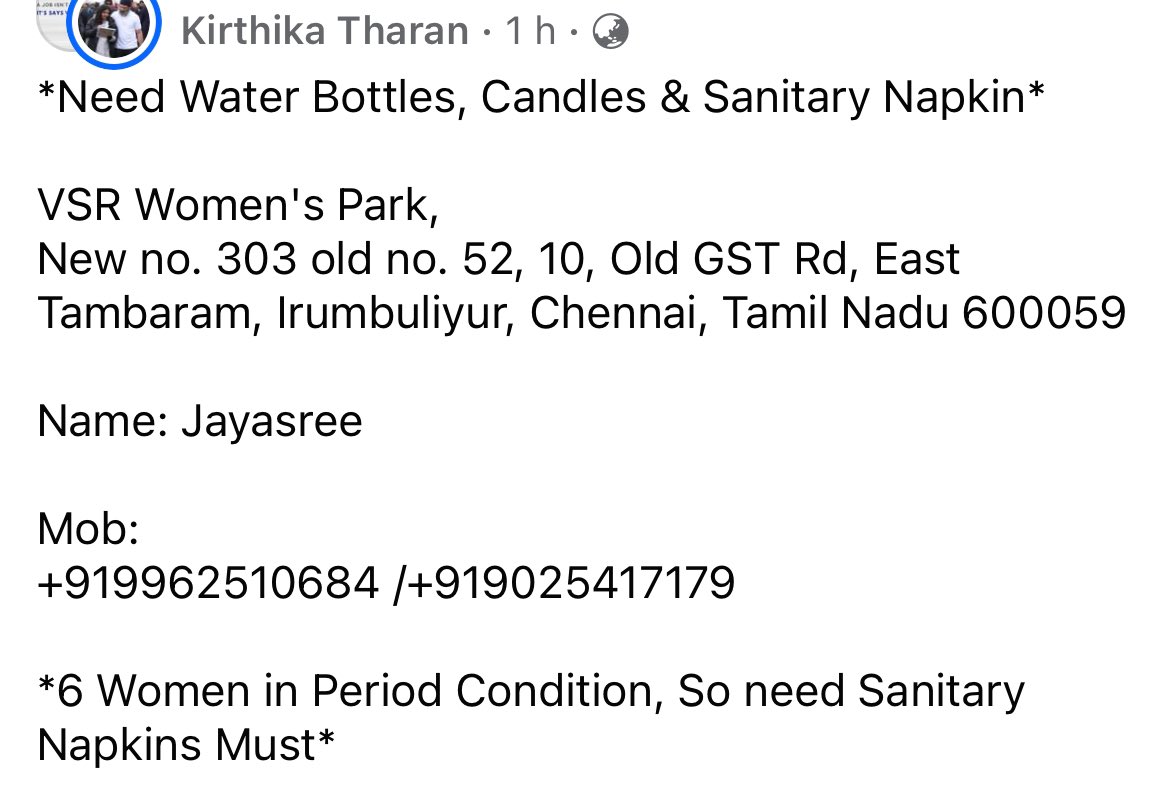 imranakbarin's tweet photo. Any volunteers for the below request in tambaram.. pls

@SwethaWriter #ChennaiRains #ChennaiCyclone #CycloneMichaung #chennairains https://t.co/sFR4oekVsn