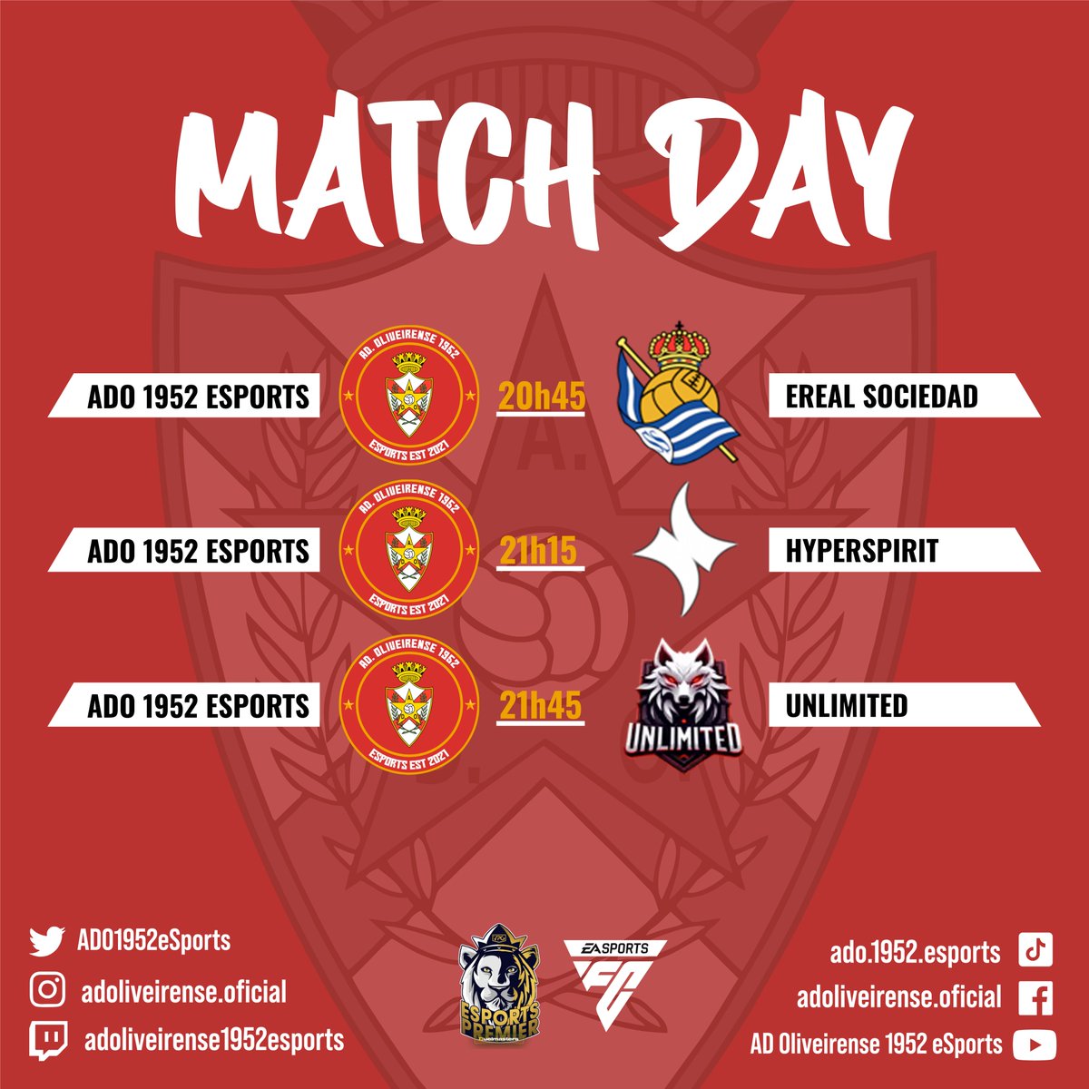 🏆Dia de Jogo

Hoje há futebol virtual até um rapaz se fartar.

Mais três jogos da <a href="/VPGPremier/">VPG Esports Premier</a> para tentar sair de lá de baixo, eu acredito.

Jogo do dia, da semana:
OLIVEIRAS vs POISE😱

Ah, e também contra o Paços. INVENCÍVEIS!

A Alma Ninguém Nos Tira🔴⚪️

#EAFC24