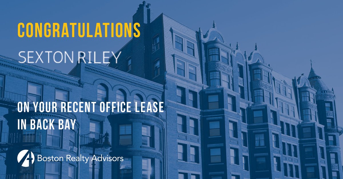 bradvisors's tweet photo. Congratulations, Sexton Riley LLP on your recent office lease in Back Bay!

#Boston #BostonCRE #BackBayOffice #BackBay #OfficeLease #BRAdvisors https://t.co/6BusA3ab14