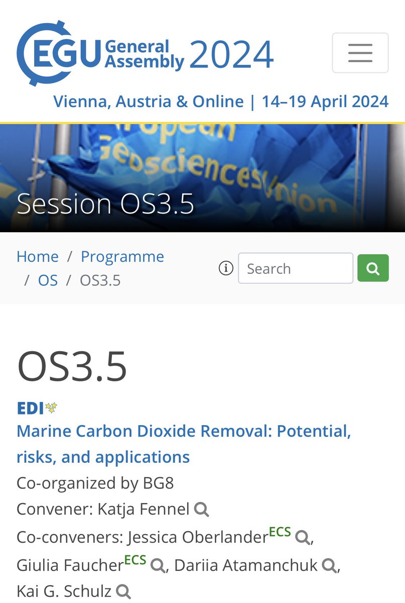 Working on the potential application of an mCDR technology? 

Consider submitting an abstract to our EGU session 'Marine Carbon Dioxide Removal: Potential, risks, and applications'

meetingorganizer.copernicus.org/EGU24/session/…

Hope to see you there!

#marinecdr #ClimateSolution #egu24